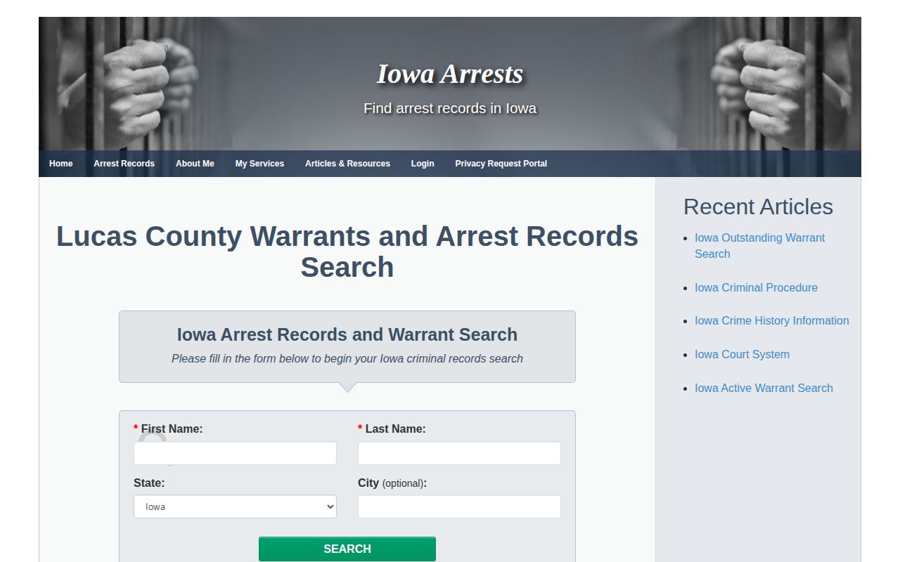 Unofficial Lucas County arrest index source page